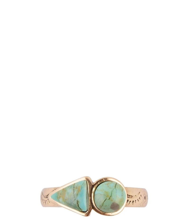 Barse Blue Turquoise Shape Golden Bronze Ring
