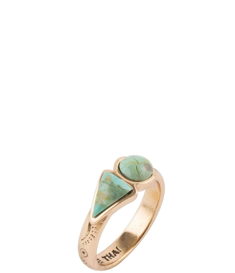 Barse Blue Turquoise Shape Golden Bronze Ring