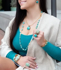 Barse Blue Turquoise Shape Golden Bronze Ring