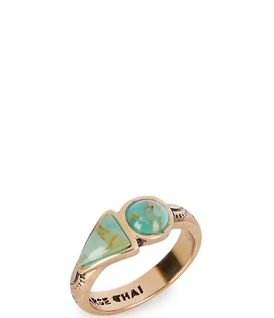 Barse Blue Turquoise Shape Golden Bronze Ring