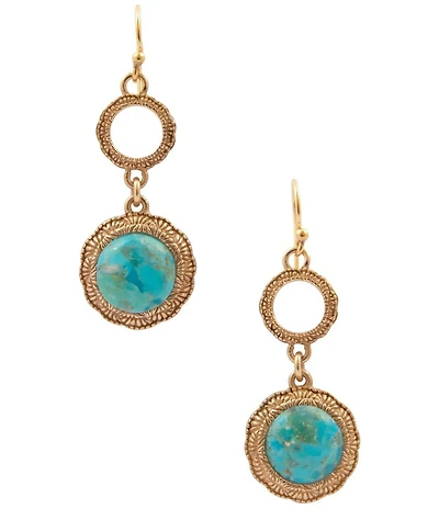 Barse Bronze And Genuine Turquoise Blue Mesa Drop Earrings