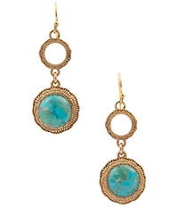 Barse Bronze And Genuine Turquoise Blue Mesa Drop Earrings