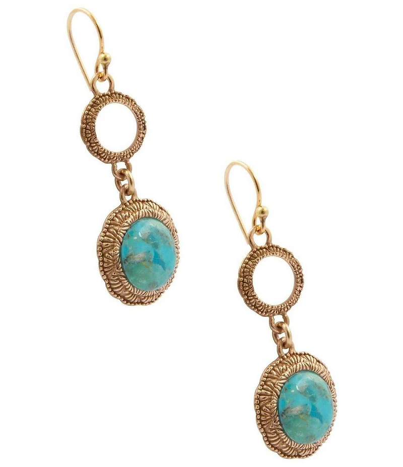Barse Bronze And Genuine Turquoise Blue Mesa Drop Earrings