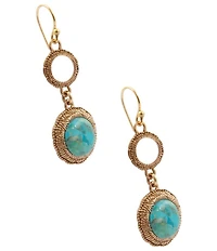 Barse Bronze And Genuine Turquoise Blue Mesa Drop Earrings