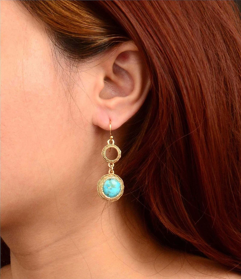 Barse Bronze And Genuine Turquoise Blue Mesa Drop Earrings