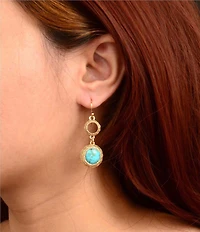 Barse Bronze And Genuine Turquoise Blue Mesa Drop Earrings