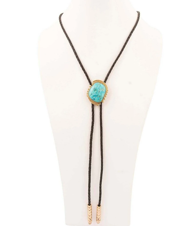 Barse Bronze and Genuine Turquoise Bolo Y Necklace