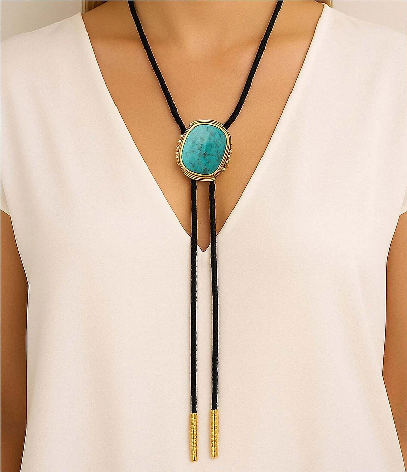 Barse Bronze and Genuine Turquoise Bolo Y Necklace