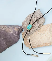 Barse Bronze and Genuine Turquoise Bolo Y Necklace