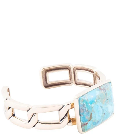 Barse Athena Blue Turquoise Golden Chain Cuff Bracelet