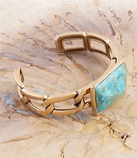 Barse Athena Blue Turquoise Golden Chain Cuff Bracelet