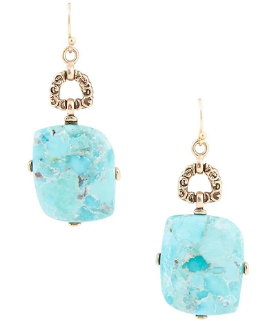 Barse Blue Turquoise Riche Golden Drop Earrings