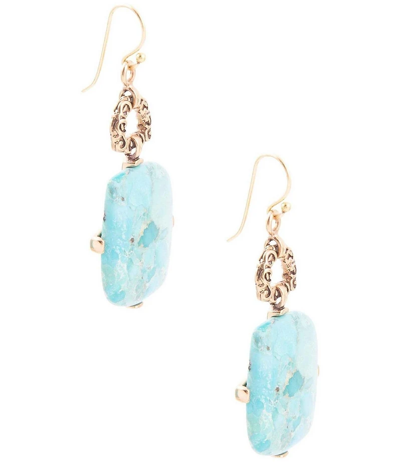 Barse Blue Turquoise Riche Golden Drop Earrings
