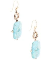 Barse Blue Turquoise Riche Golden Drop Earrings