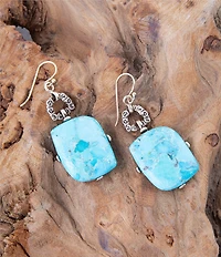 Barse Blue Turquoise Riche Golden Drop Earrings