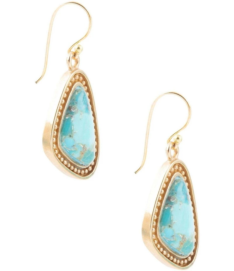 Barse Blue Turquoise Triangle Golden Drop Earrings