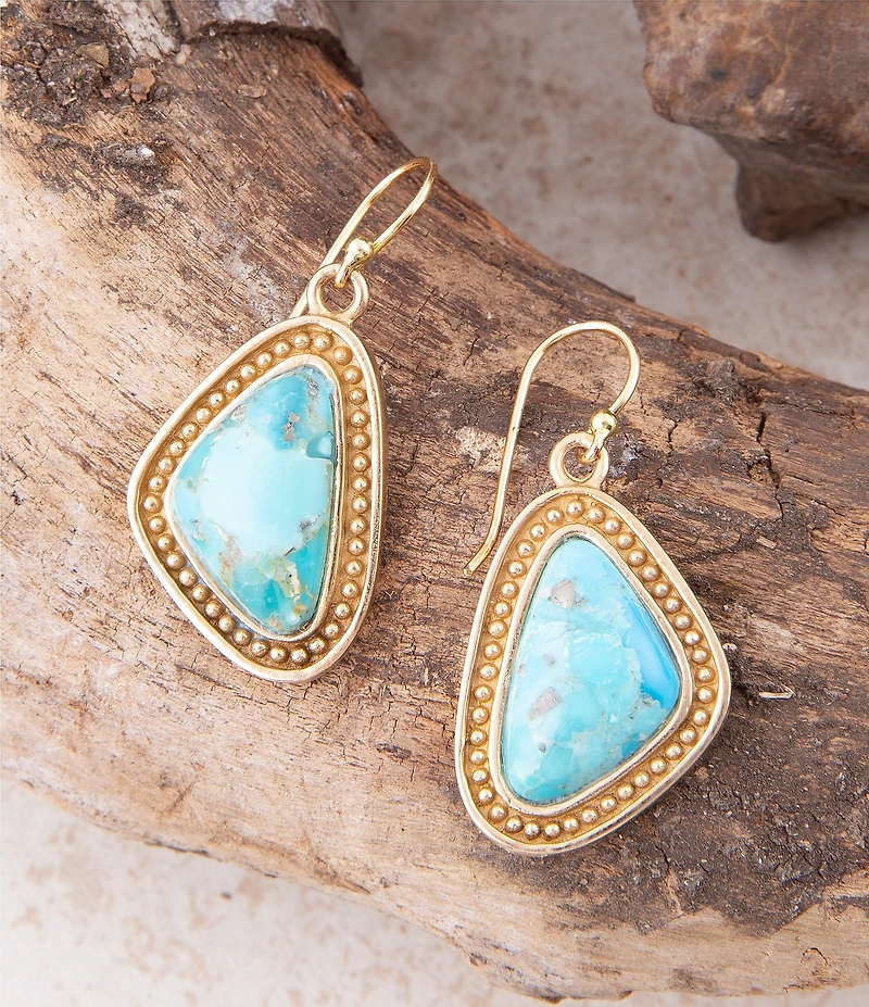 Barse Blue Turquoise Triangle Golden Drop Earrings