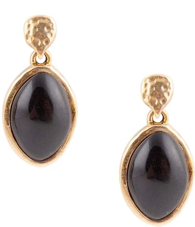 Barse Black Onyx Hammered Post Drop Golden Earrings
