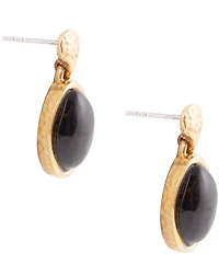 Barse Black Onyx Hammered Post Drop Golden Earrings
