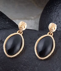 Barse Black Onyx Hammered Post Drop Golden Earrings