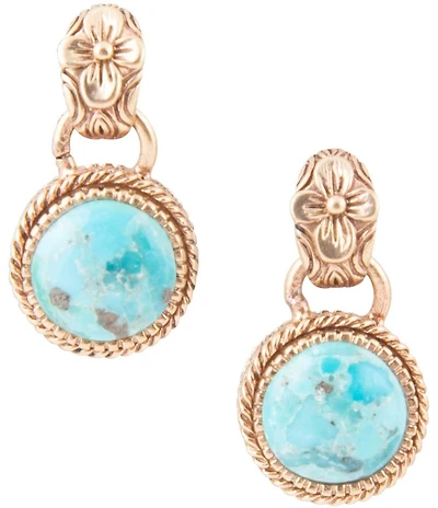 Barse Roped Blue Turquoise Golden Post Drop Earrings
