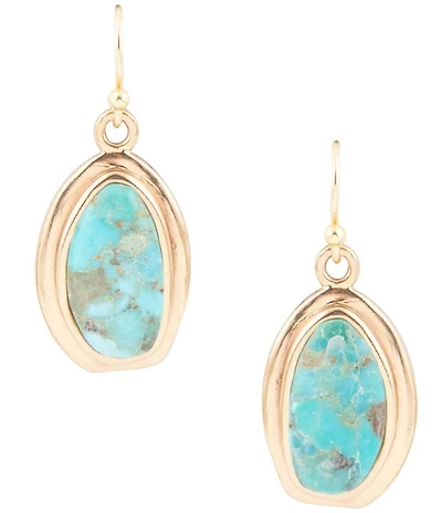 Barse Genuine Blue Turquoise Golden Drop Earrings