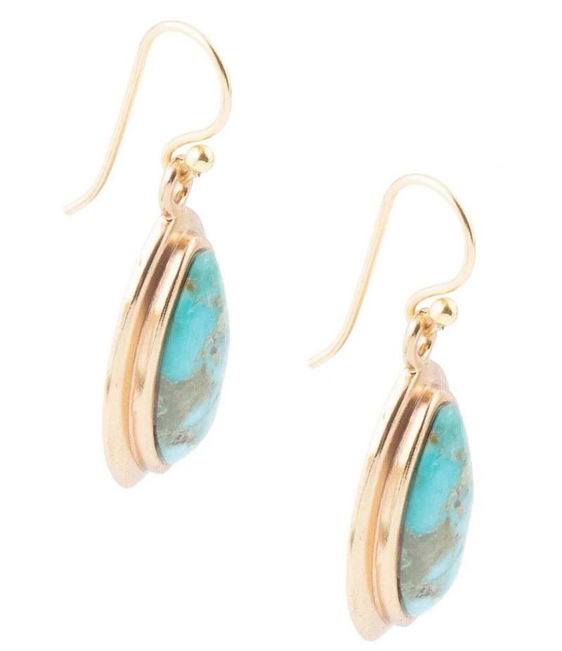 Barse Genuine Blue Turquoise Golden Drop Earrings