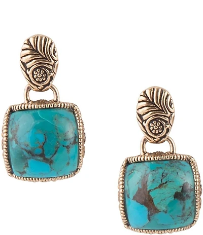 Barse Carved Blue Turquoise Golden Drop Earrings