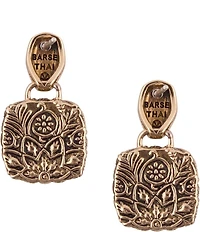 Barse Carved Blue Turquoise Golden Drop Earrings