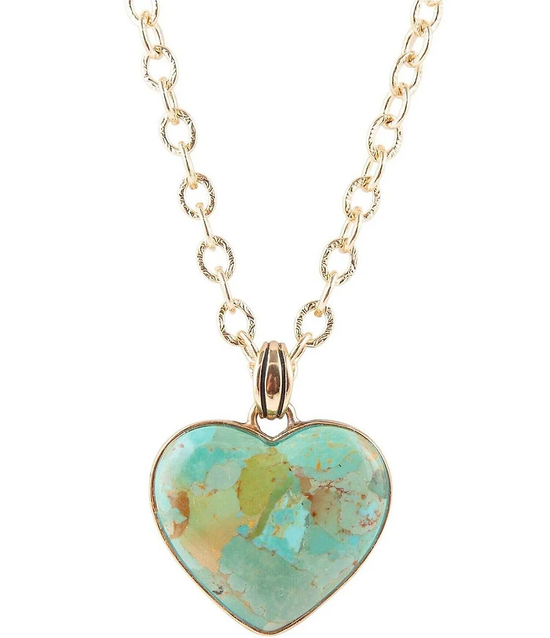 Barse Blue Turquoise Heart Pendant Golden Necklace