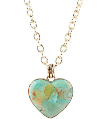 Barse Blue Turquoise Heart Pendant Golden Necklace