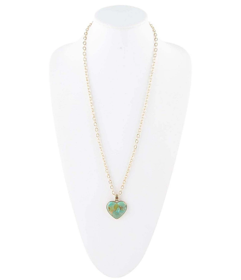 Barse Blue Turquoise Heart Pendant Golden Necklace
