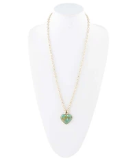 Barse Blue Turquoise Heart Pendant Golden Necklace