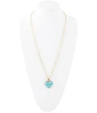 Barse Blue Turquoise Heart Pendant Statement Golden Necklace