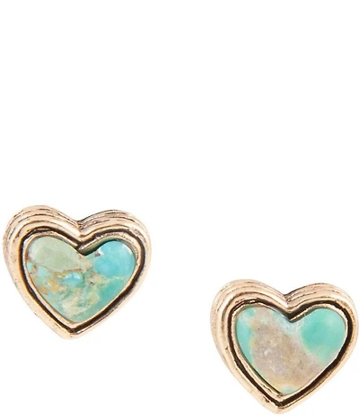 Barse Heart Blue Turquoise Golden Stud Earrings