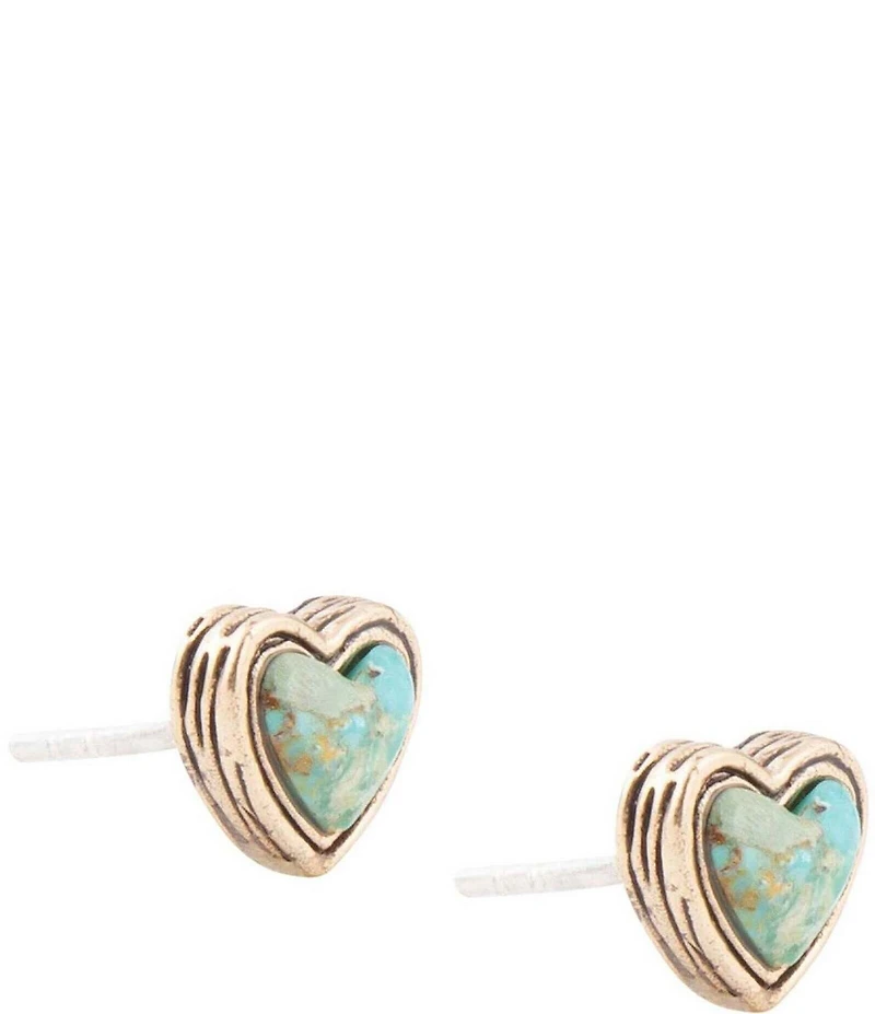 Barse Heart Blue Turquoise Golden Stud Earrings