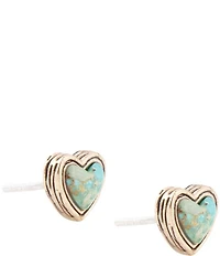 Barse Heart Blue Turquoise Golden Stud Earrings