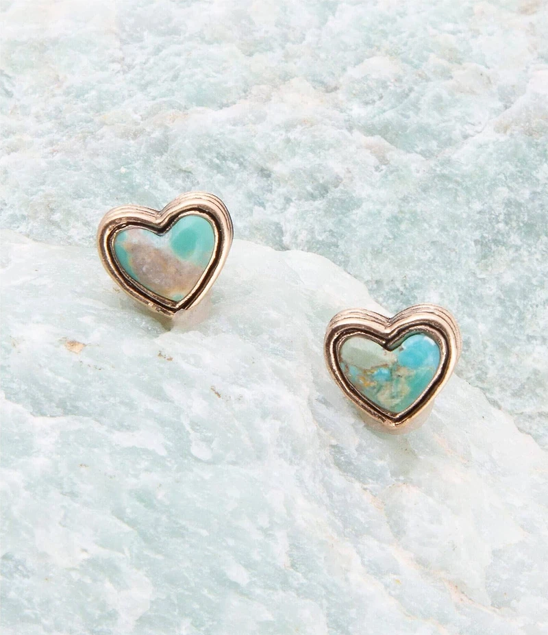 Barse Heart Blue Turquoise Golden Stud Earrings