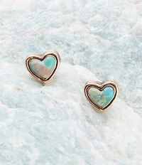 Barse Heart Blue Turquoise Golden Stud Earrings