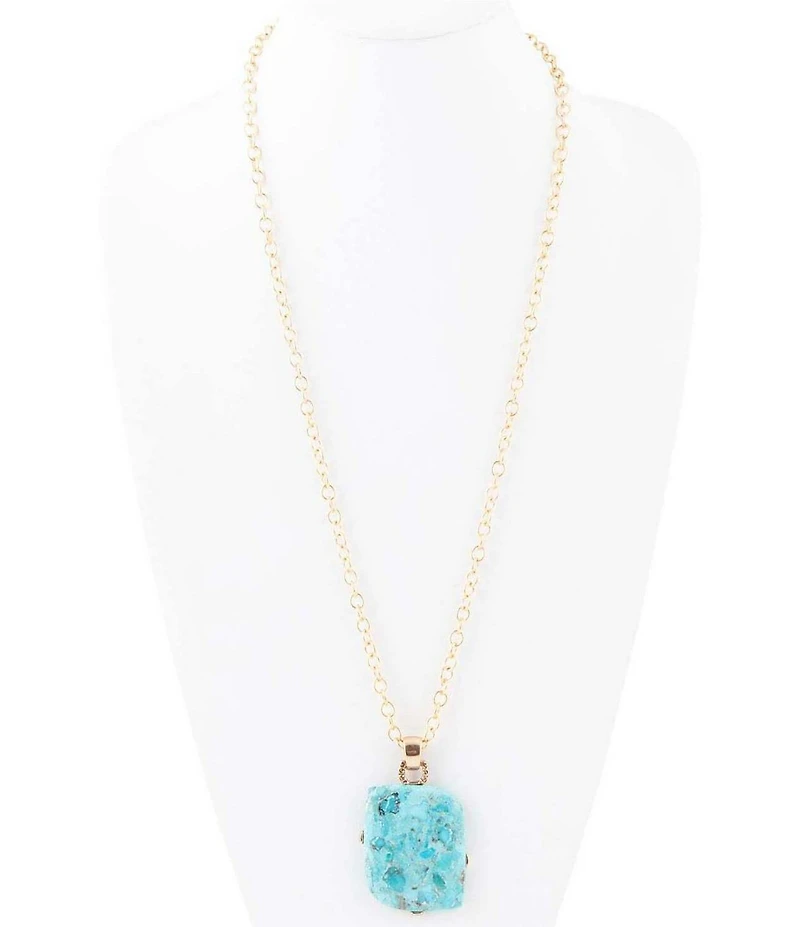 Barse Blue Turquoise Riche Pendant Chain Necklace