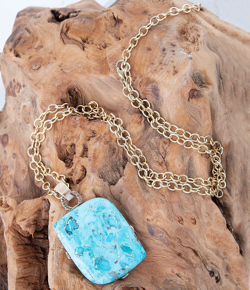Barse Blue Turquoise Riche Pendant Chain Necklace