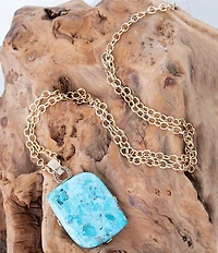Barse Blue Turquoise Riche Pendant Chain Necklace