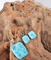 Barse Blue Turquoise Riche Pendant Chain Necklace