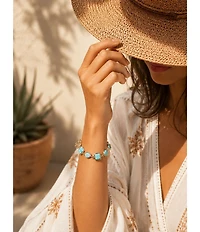 Barse Genuine Blue Turquoise Hammered Golden Link Bracelet