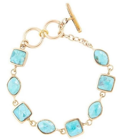 Barse Genuine Blue Turquoise Hammered Golden Link Bracelet