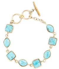 Barse Genuine Blue Turquoise Hammered Golden Link Bracelet