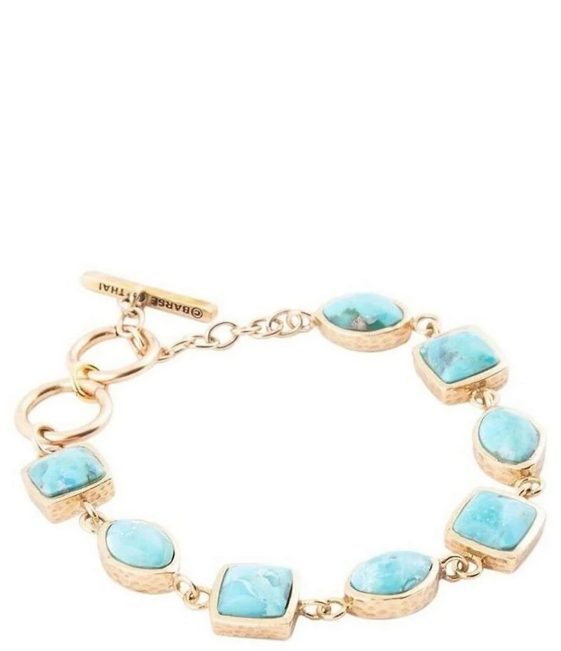 Barse Genuine Blue Turquoise Hammered Golden Link Bracelet