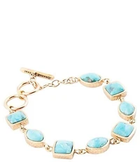 Barse Genuine Blue Turquoise Hammered Golden Link Bracelet