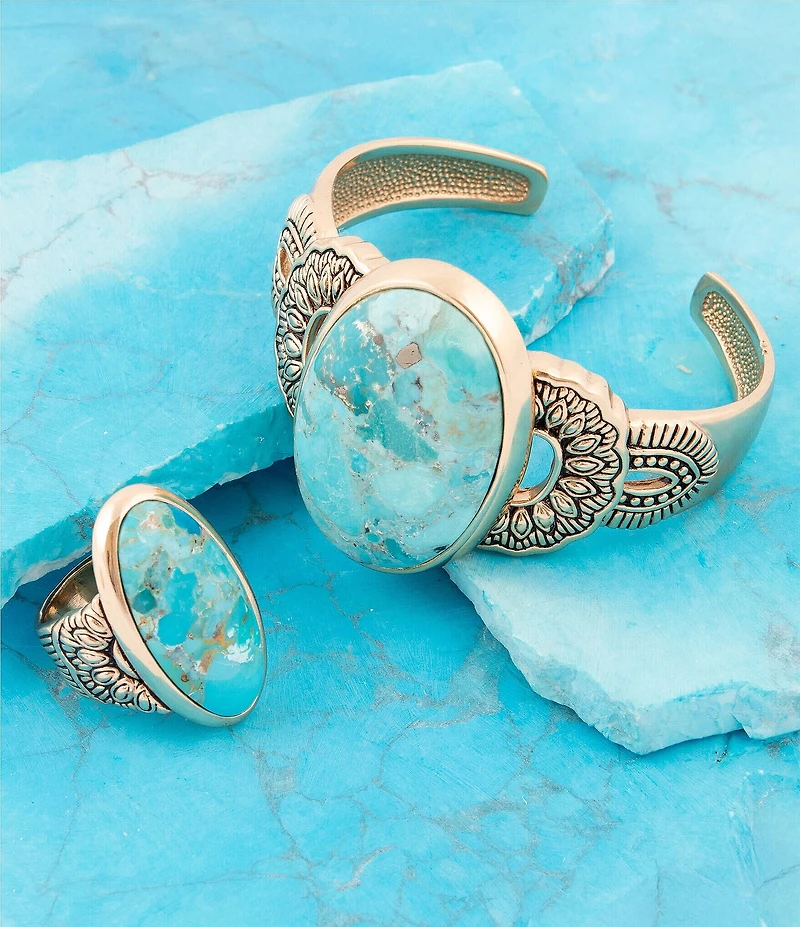 Barse Bronze and Genuine Turquoise Onyx Statement Ring