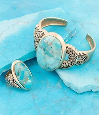 Barse Bronze and Genuine Turquoise Onyx Statement Ring